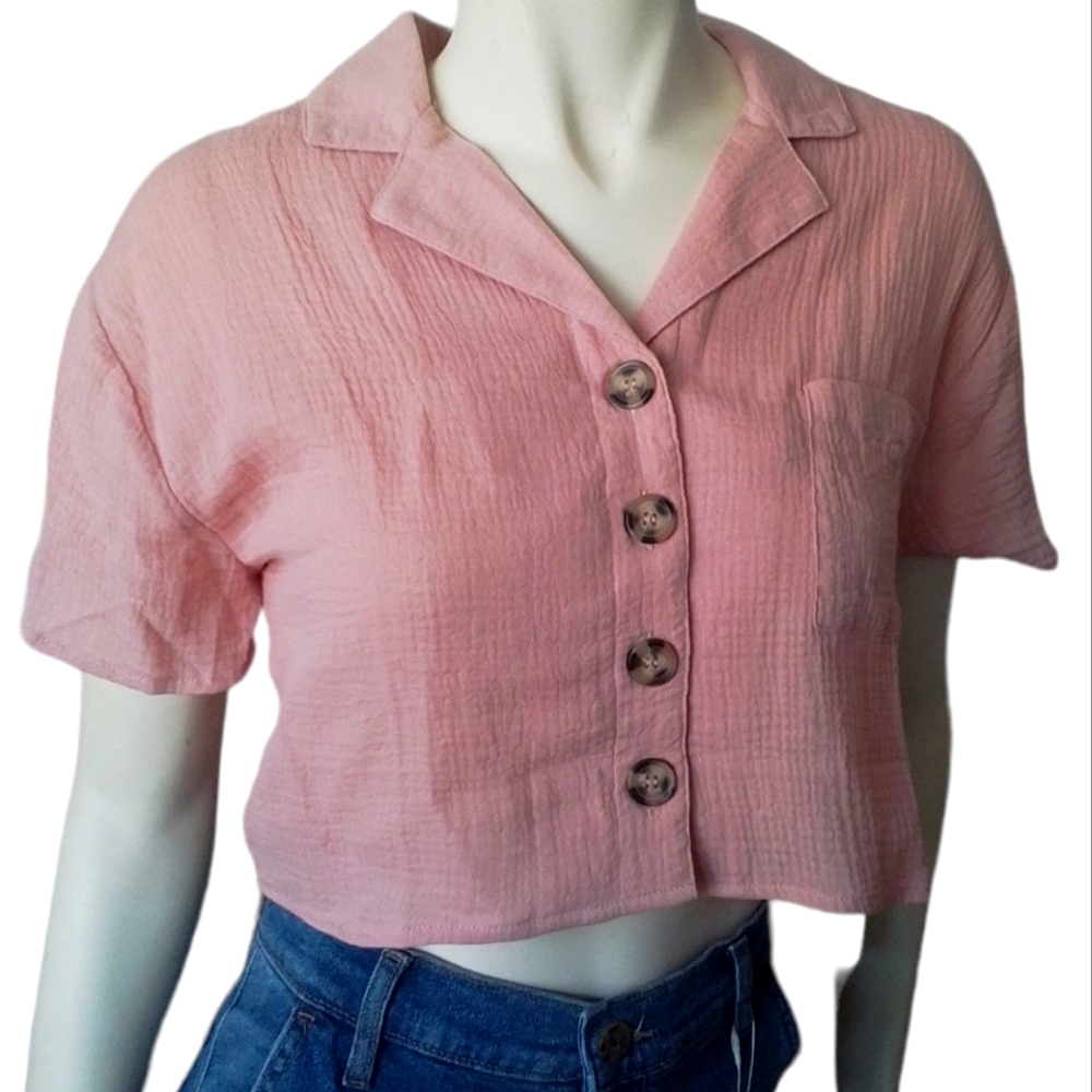 Ci Sono Mauve Crop Button Down Shirt